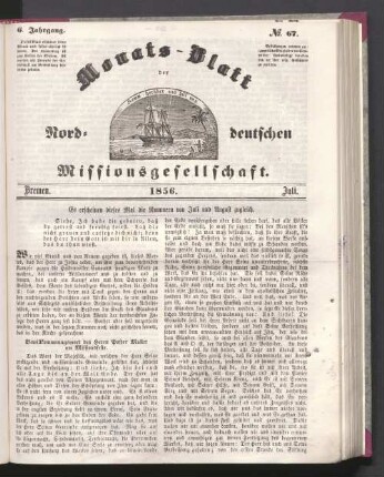 6. Jahrgang. N°. 67. Bremen. 1856. Juli
