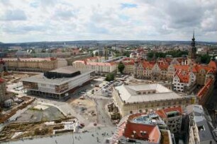 Dresden-Altstadt. Blick von der Kuppel der Frauenkirche über Kulturpalast und Johanneum nach Westen