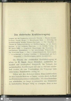 VI. Die elektrische Kraftübertragung