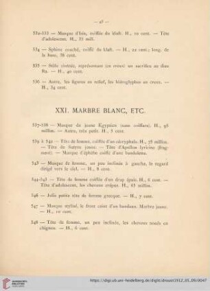 XXI. Marbre Blanc, etc (Nr. 537 - 598)