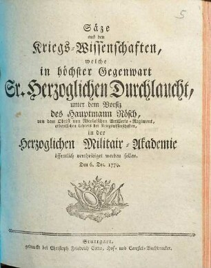 Säze aus den Kriegs-Wissenschaften