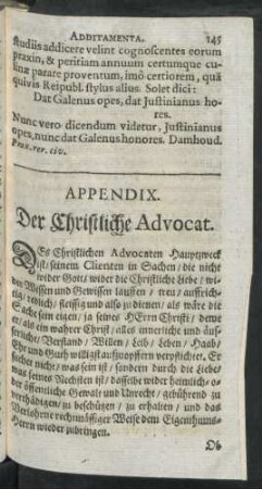 Appendix. Der Christliche Advocat.