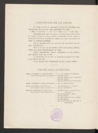 Conditions de la vente