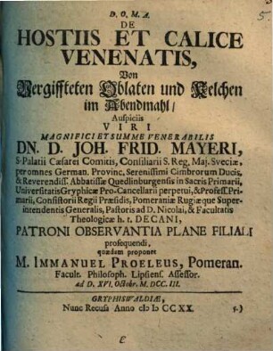 De hostiis et calice venenatis, Von Vergiffteten Oblaten und Kelchen im Abendmahl