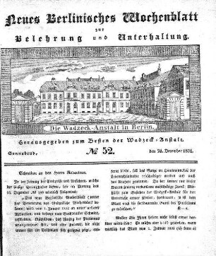 No. 52, Sonnabend, den 24. December 1831.