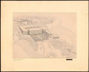 Deutsche Botschaft in einem nordeuropäischen Staat Schinkelwettbewerb 1939: Perspektivische Ansicht (Vogelschau) 1:500