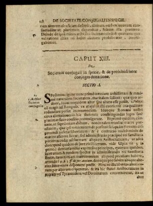 Caput XIII. De Societate conjugaii in specie, & de prohibita inter conjuges donatione.