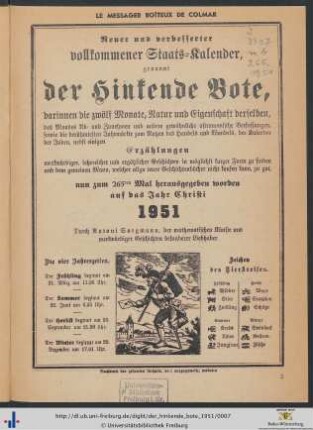 Neuer und verbesserter vollkommener Staats-Kalender, genannt der Hinkende Bote, ... auf das Jahr 1951.