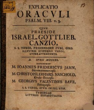 Explicatio Oracvli Psalm. VIII. v. 3.