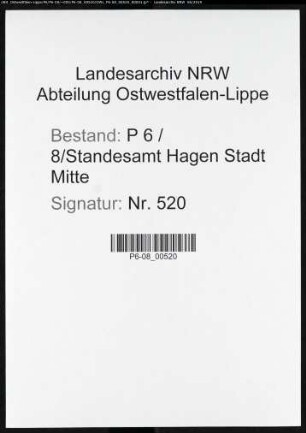 Sterberegister Standesamt Hagen-Mitte