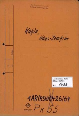 Personenheft Hans-Joachim Kahle (*26.09.1909, + 28.01.1945), SS-Untersturmführer