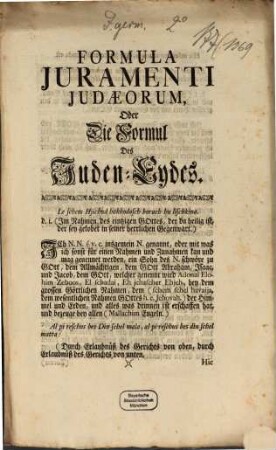 Formula Juramenti Judaeorum, Oder Die Formul Des Juden-Eydes