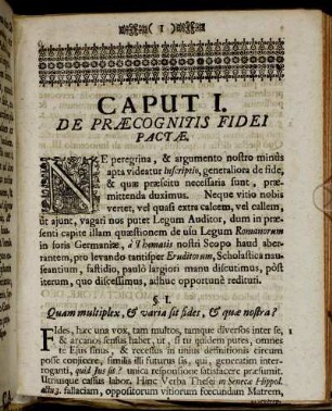 Caput I. De Præcognitis Fidei Pactæ.