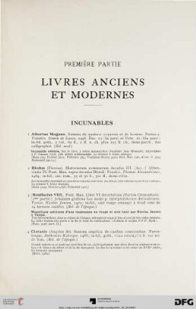 Première Partie: Livres Anciens et Modernes (Nr. 1-362)