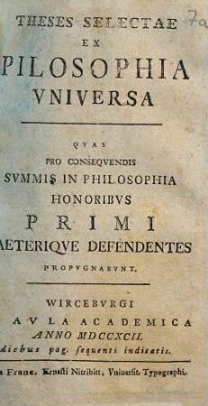 Theses Selectae Ex Philosophia Vniversa