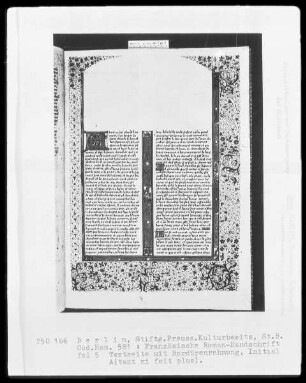Französische Romanhandschrift über die Ritter der Tafelrunde — Initiale A(tant ni fait plus), Folio 5recto