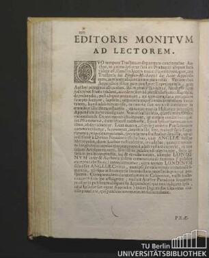 Editoris Monitum ad Lectorem.