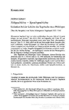 Zeitgeschichte – Sprachgeschichte. Gedanken bei der Lektüre des Tagebuchs eines Philologen : über die Ausgaben von Victor Klemperers Tagebuch 1933 - 1945