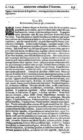Cap. XV. De Generatione, Coitu & usu Araneorum