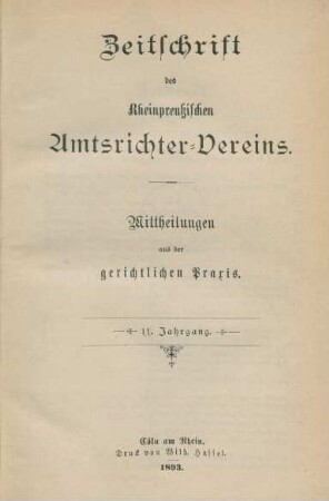 11.1893: Zeitschrift des Rheinpreußischen Amtsrichter-Vereins