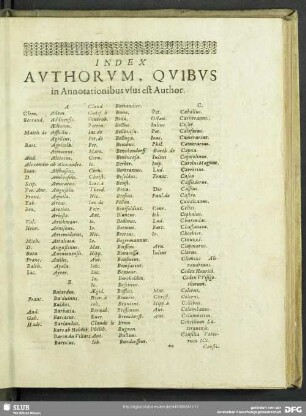 Index Autorum, Quibus in Annotationibus usus est Author