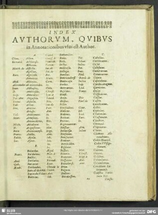Index Autorum, Quibus in Annotationibus usus est Author