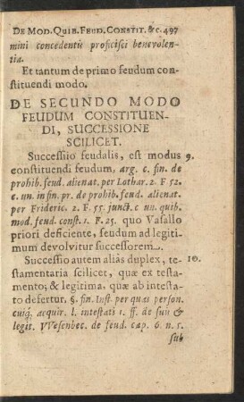 De Secundo Modo Feudum Constituendi, Successione Scilicet.