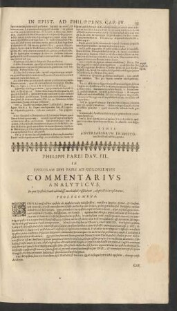 Philippi Parei Dav. Fil. In Epistolam Divi Pauli Ad Colossenses Commentarius Analyticus.