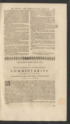 Philippi Parei Dav. Fil. In Epistolam Divi Pauli Ad Colossenses Commentarius Analyticus.