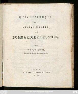 Erläuterungen über einige Punkte des Bombardier Prussien