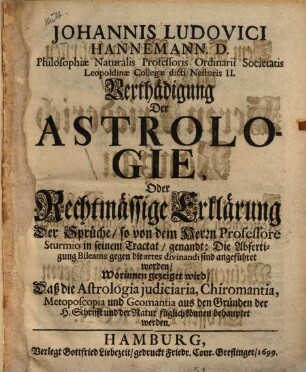 Verthädigung der Astrologie ..., [1]