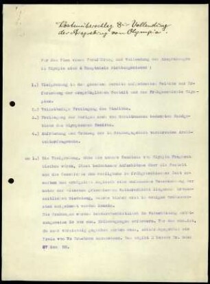 Kostenüberschlag zur Vollendung der Ausgrabung von Olympia