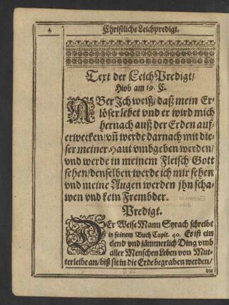 Text der Leich Predigt/ Hiob am 19. C.