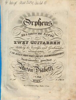 Orpheus : melodische Sätze ; für zwey Guitarren ; zur Bildung des Vortrages und Geschmackes. 6, 6tes Heft