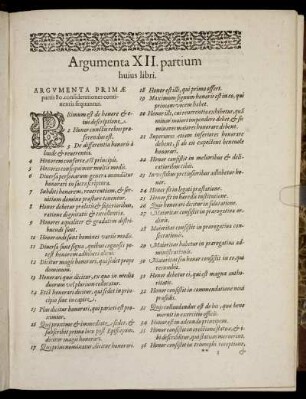 Argumenta XII. partium huius libri