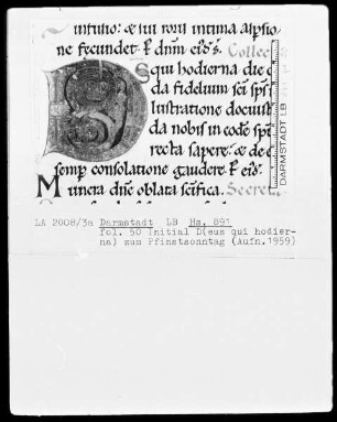 Laacher Sakramentar — Initiale D (eus qui hodierna), Folio 50 recto