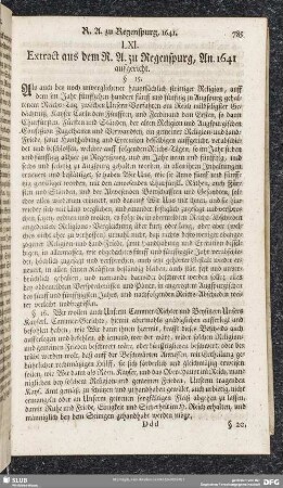 LXI. Extract aus dem R. A. zu Regenspurg, An. 1641 aufgericht