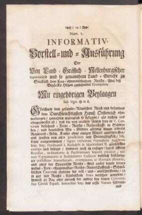 Num. 3. Informativ-Vorstell-und - Ausführung Der Von Land - Gräflich - Nellenburgischer Superiorität ...
