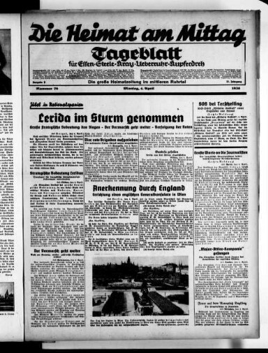 Front page of a newspaper