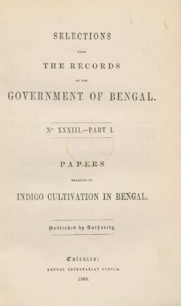 Part 1: Papers relating to indigo cultivation in Bengal