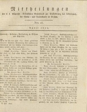 15.1822: Mittheilungen. Nro. 15. April 1822.