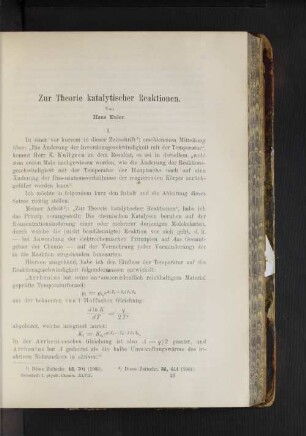 Zur Theorie katalytischer Reaktionen