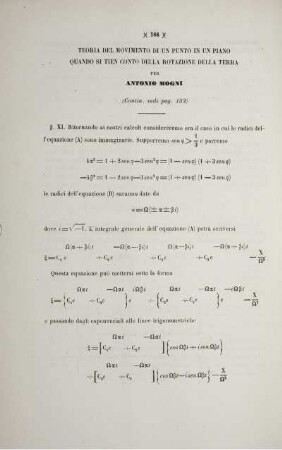 Teoria del movimento di un punto in un piano quando si tien conto della rotazione della terra (Contin. vedi pag. 132).