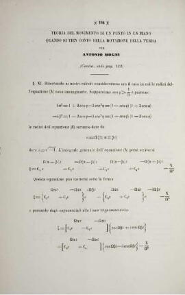 Teoria del movimento di un punto in un piano quando si tien conto della rotazione della terra (Contin. vedi pag. 132).