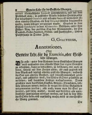 Annotationes, oder Gemeine Lehr, für die Exercitia, oder Geistliche Ubungen.