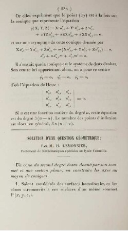 Solution d'une question gémétrique.