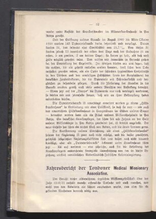 Jahresbericht der Condoner Medical Missionary Association
