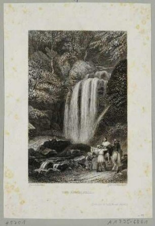 Der Amselfall im Amselgrund zwischen Rathewalde und Rathen in der Sächsischen Schweiz, aus Sporschils Wanderungen durch die Sächsische Schweiz mit Stahlstichen nach Ludwig Richter 1840