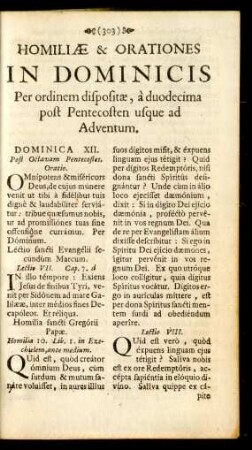 Homiliae & Orationes In Dominicis Per ordinem dispositae, à duodecima post Pentecosten usque ad Adventum
