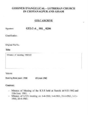 Minutes of Meeting 1960-63